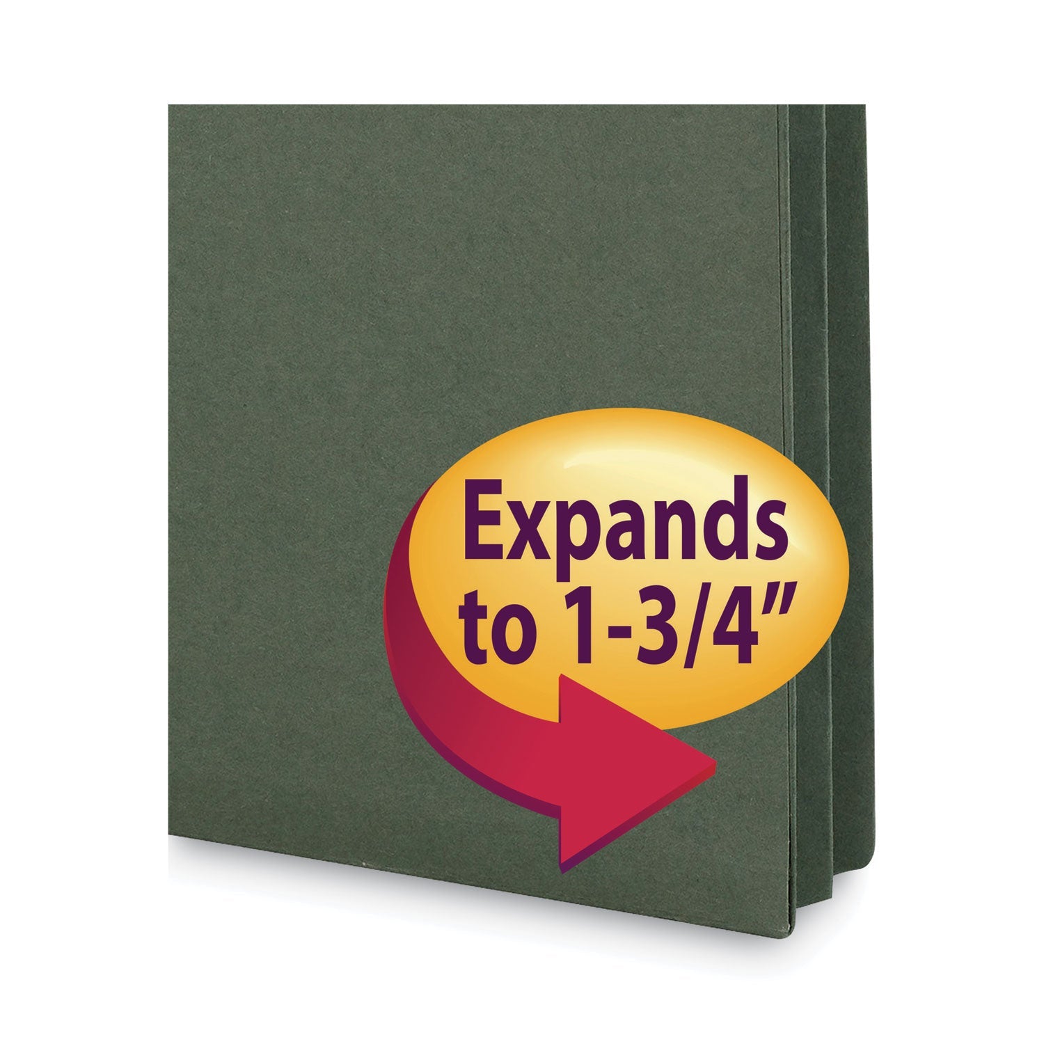 Smead Hanging Pockets with Full-Height Gusset, 1 Section, 1.75" Capacity, Letter Size, Straight Tabs, Standard Green, 25/Box