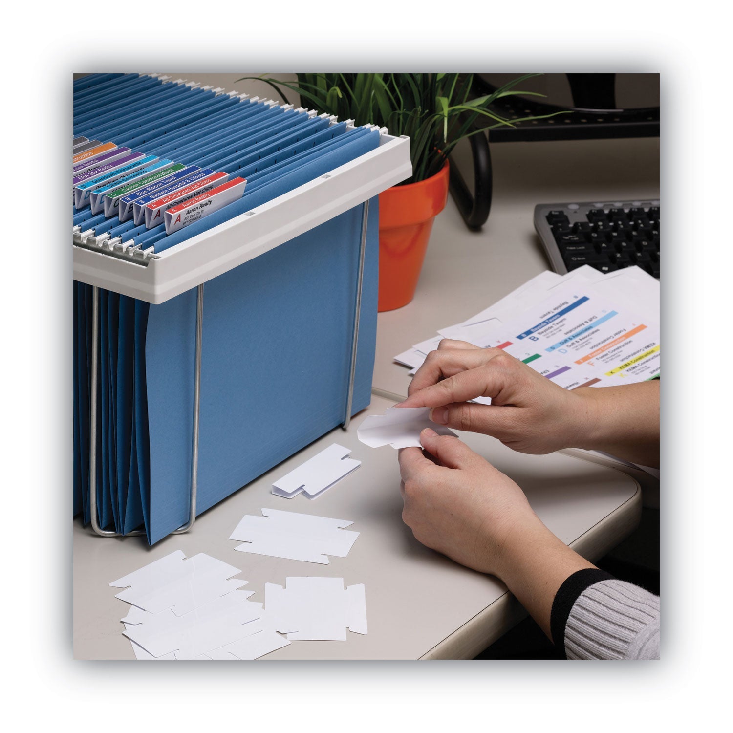 Smead Viewables Hanging Folder Tabs and Labels, Quick-Fold Tabs with Labels, 1/3-Cut, White, 3.5" Wide, 45/Pack