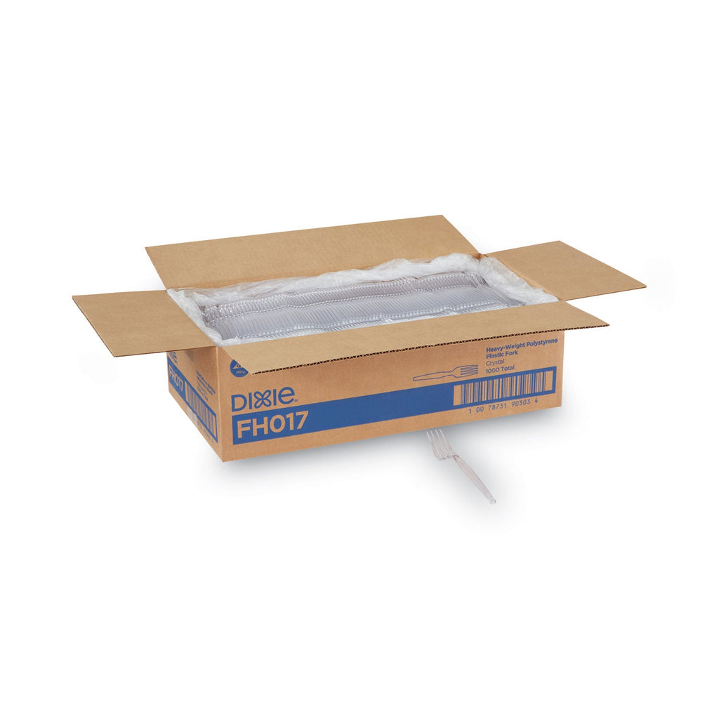 Dixie Plastic Cutlery, Forks, Heavyweight, Clear, 1,000/Carton