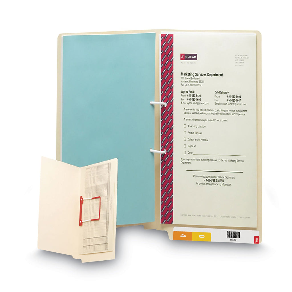 Smead Heavyweight Manila Reinforced End Tab U-Clip Fastener Folders, 1 Fastener, Letter Size, Manila Exterior, 50/Box