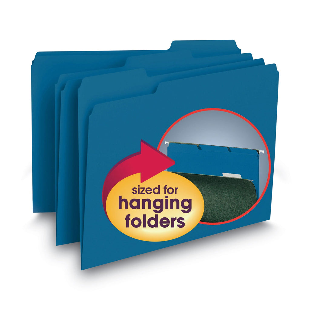 Smead Interior File Folders, 1/3-Cut Tabs: Assorted, Letter Size, 0.75" Expansion, Sky Blue, 100/Box