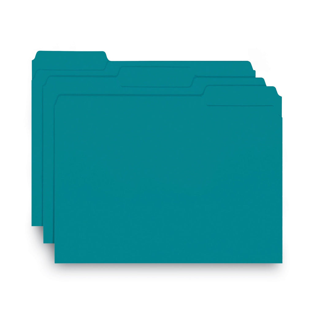 Smead Interior File Folders, 1/3-Cut Tabs: Assorted, Letter Size, 0.75" Expansion, Teal, 100/Box