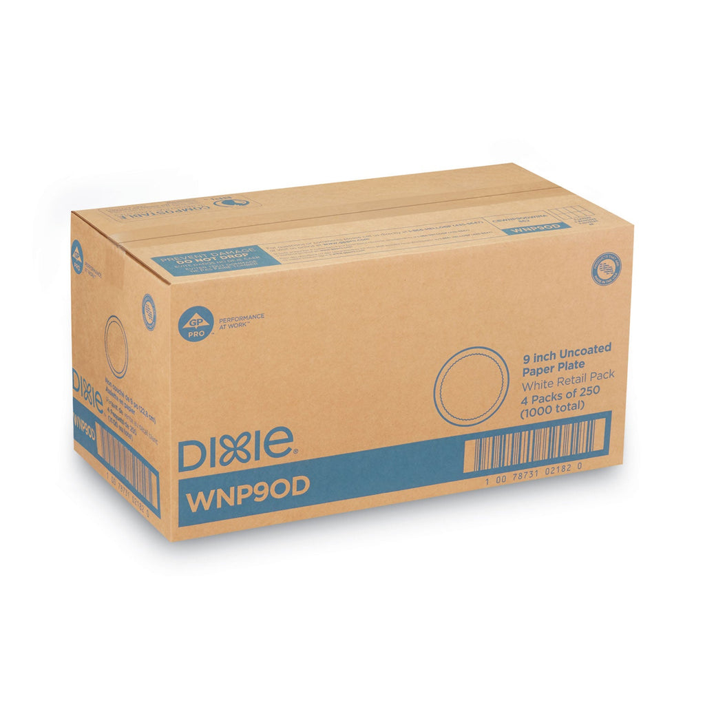 Dixie White Paper Plates, 9" dia, 250/Pack, 4 Packs/Carton