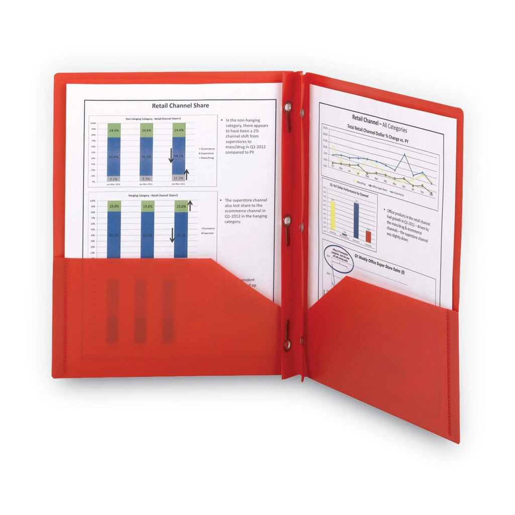 Smead Poly Two-Pocket Folder with Fasteners, 180-Sheet Capacity, 11 x 8.5, Red, 25/Box