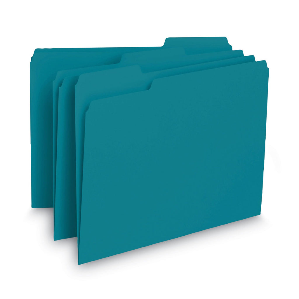 Smead Interior File Folders, 1/3-Cut Tabs: Assorted, Letter Size, 0.75" Expansion, Teal, 100/Box