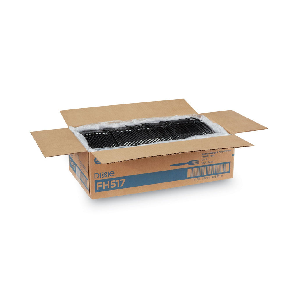 Dixie Plastic Cutlery, Heavyweight Forks, Black, 1,000/Carton