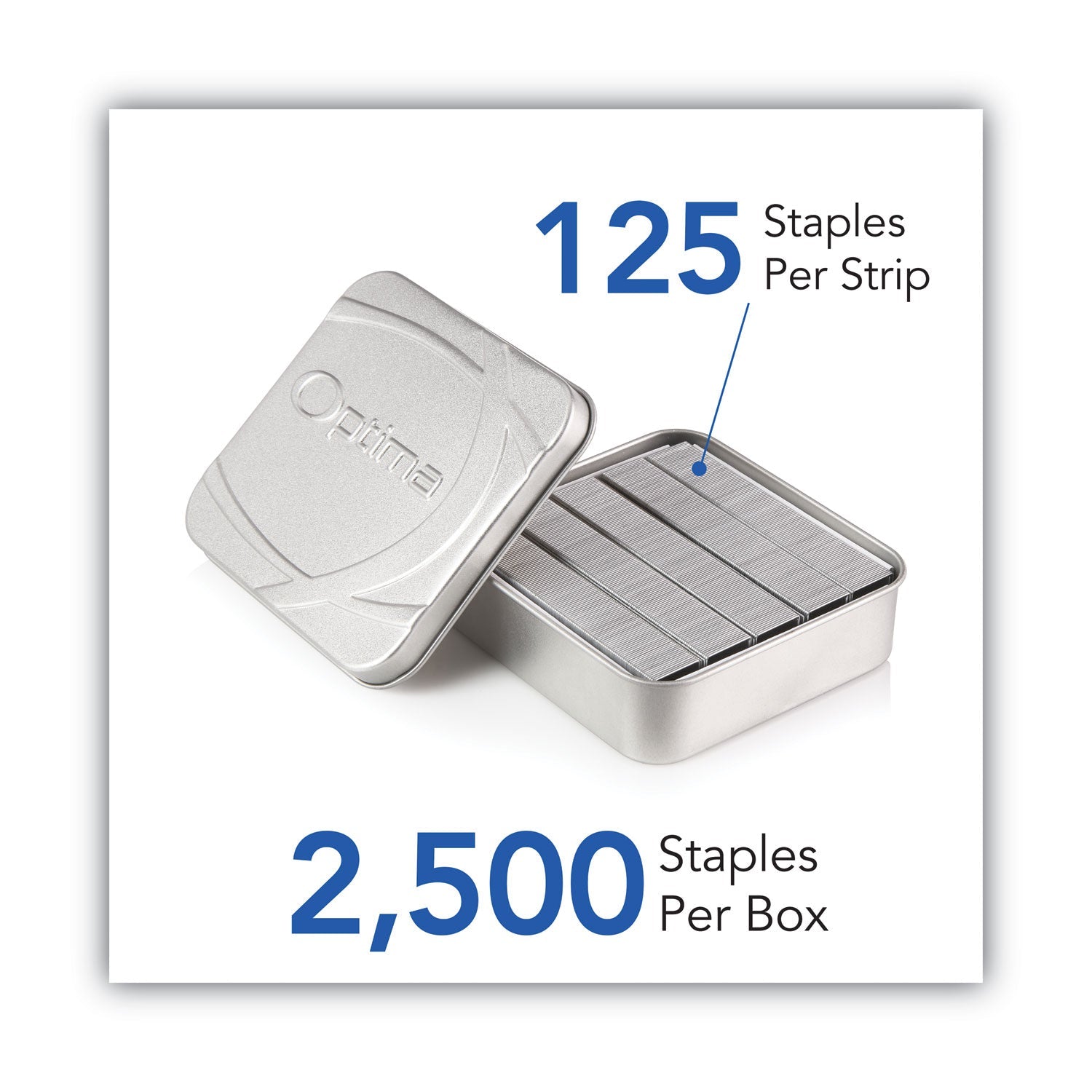 Swingline Optima High-Capacity Staples, 0.38" Leg, 0.5" Crown, Steel, 2,500/Box