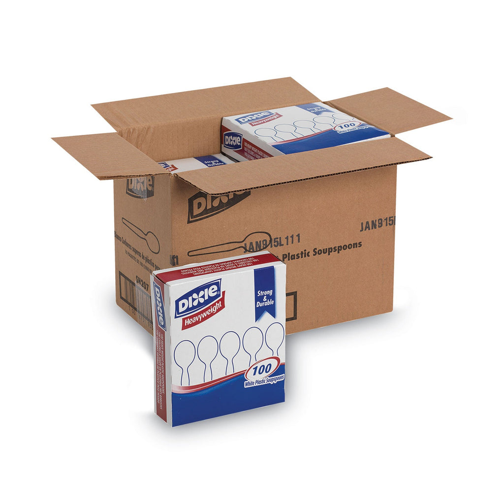 Dixie Plastic Cutlery, Heavyweight Soup Spoons, White, 1,000/Carton