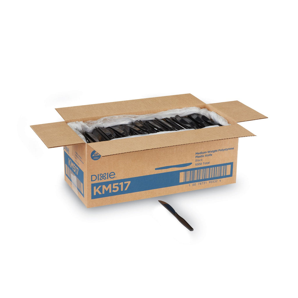 Dixie Plastic Cutlery, Heavy Mediumweight Knives, Black, 1,000/Carton