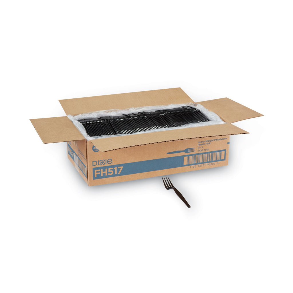 Dixie Plastic Cutlery, Heavyweight Forks, Black, 1,000/Carton
