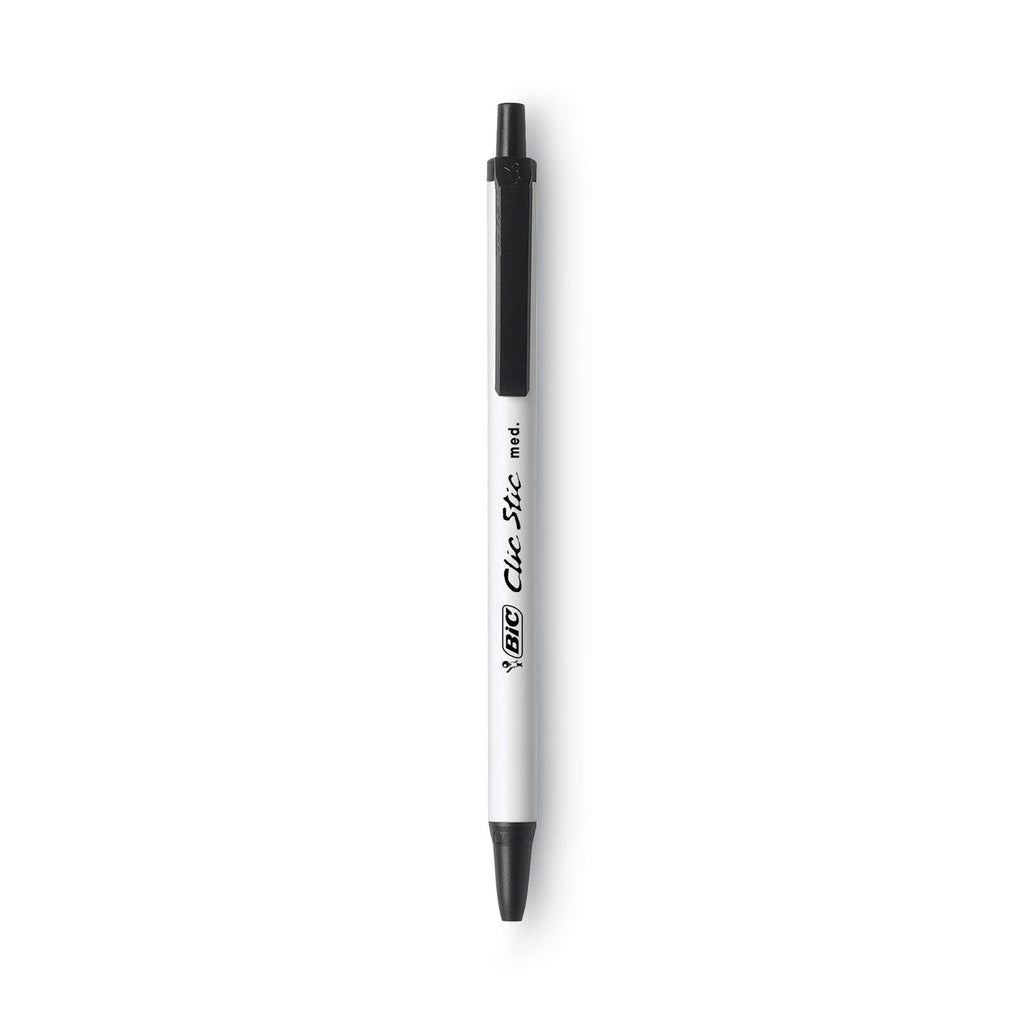 BIC Clic Stic Ballpoint Pen Value Pack, Retractable, Medium 1 mm, Black Ink, White Barrel, 24/Pack