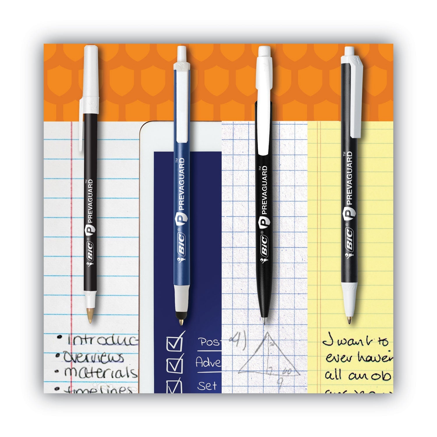 BIC PrevaGuard Ballpoint/Stylus Pen, Retractable, Medium 1 mm, Black Ink/Black Barrel, Dozen