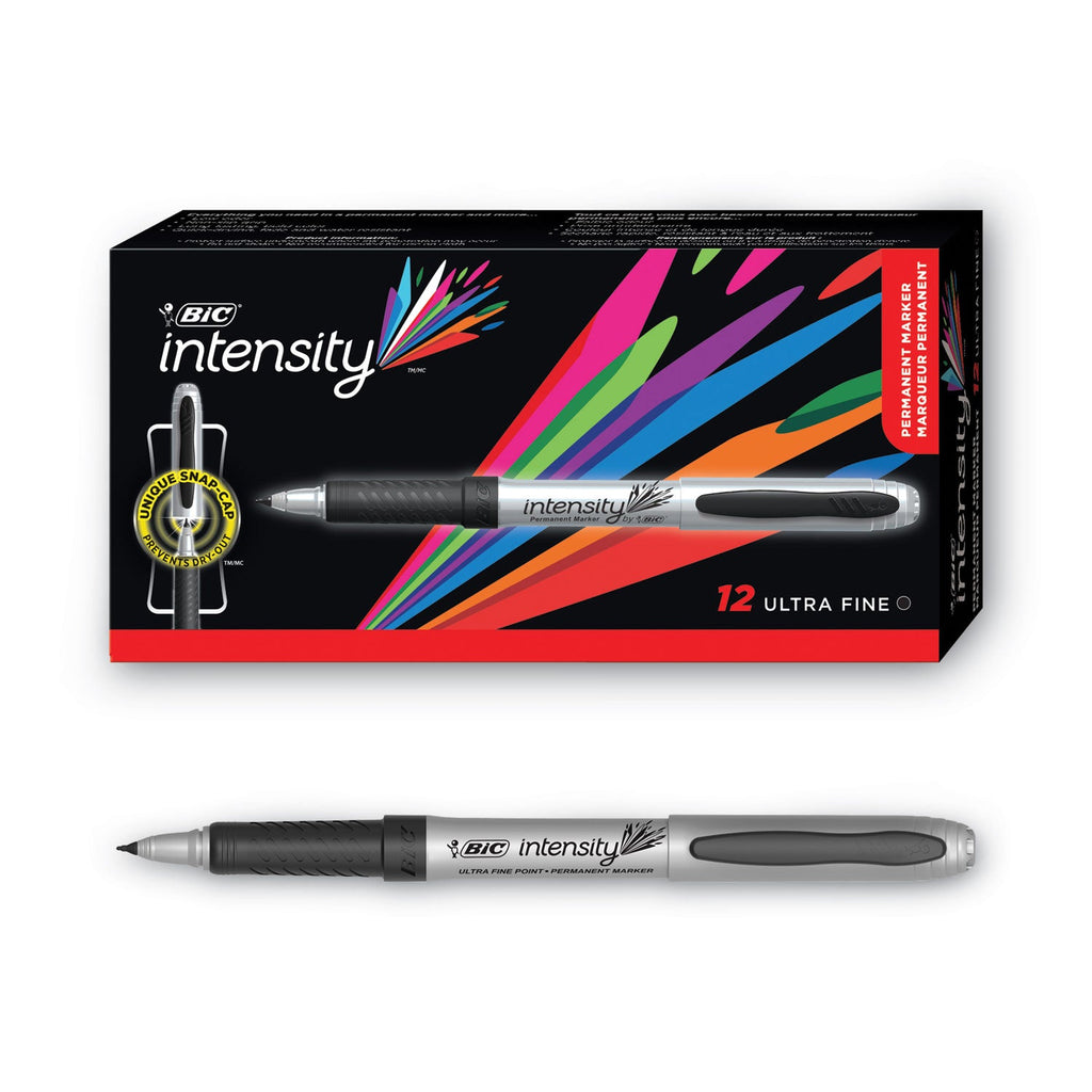 BIC Intensity Fine Tip Permanent Marker, Fine Bullet Tip, Tuxedo Black, Dozen