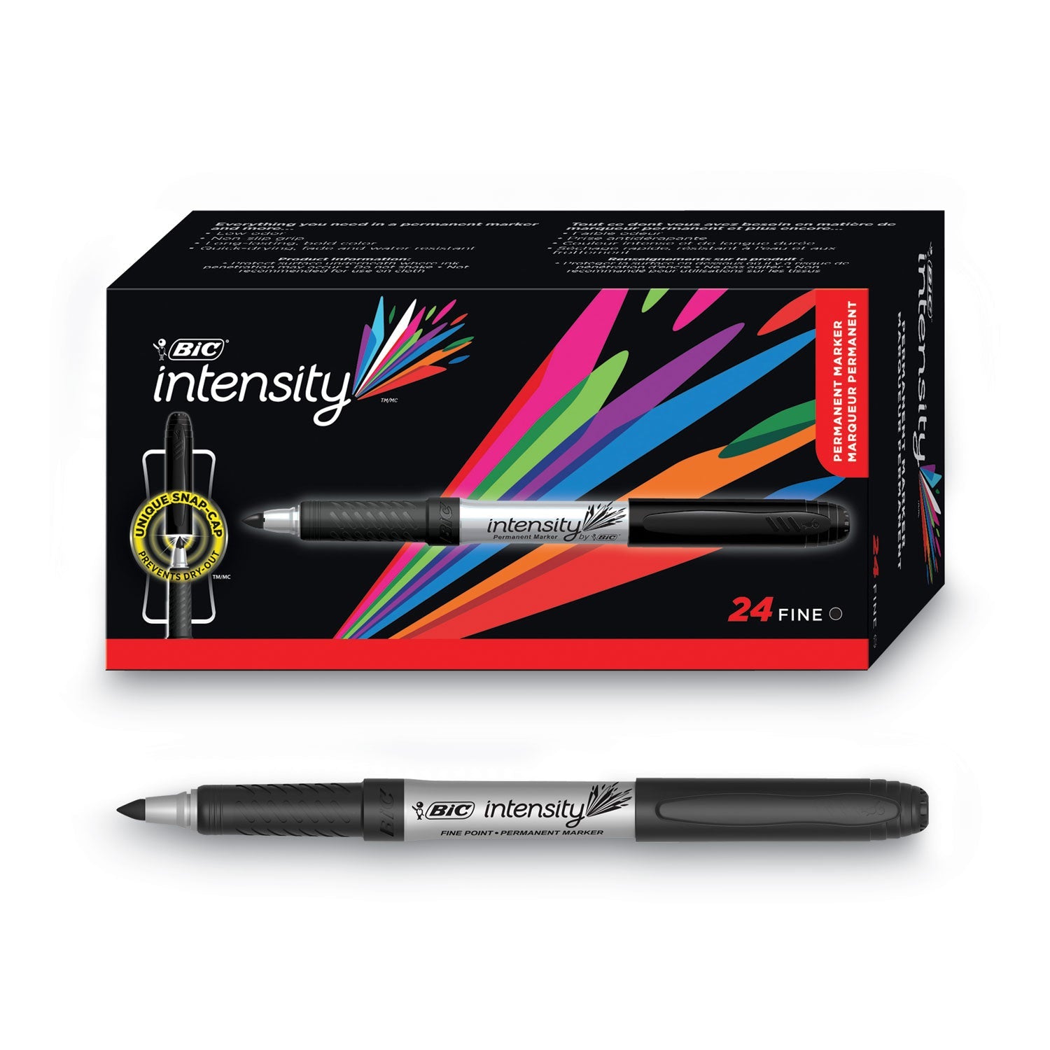 BIC Intensity Fine Tip Permanent Marker Value Pack, Fine Bullet Tip, Black, 24/Pack