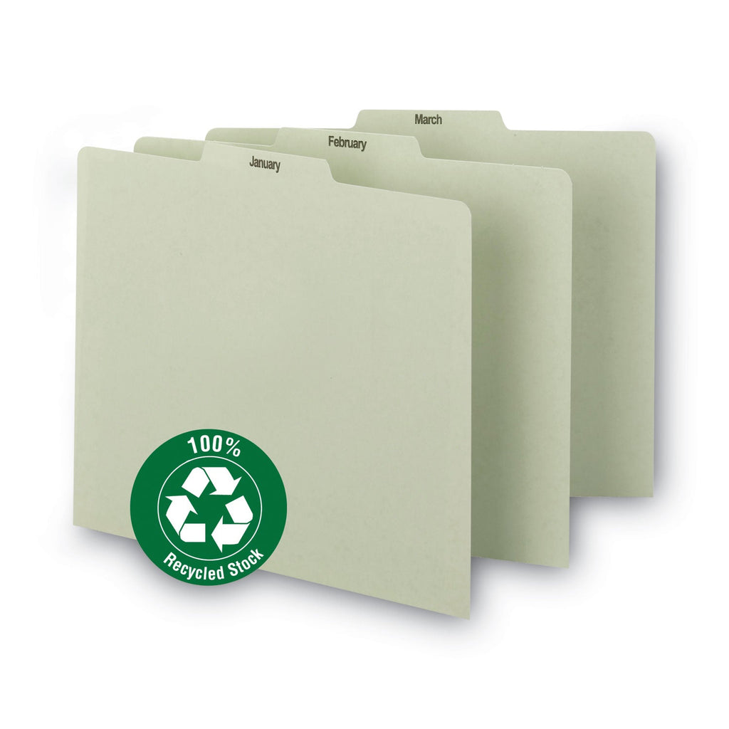 Smead 100% Recycled Monthly Top Tab File Guide Set, 1/3-Cut Top Tab, January to December, 8.5 x 11, Green, 12/Set