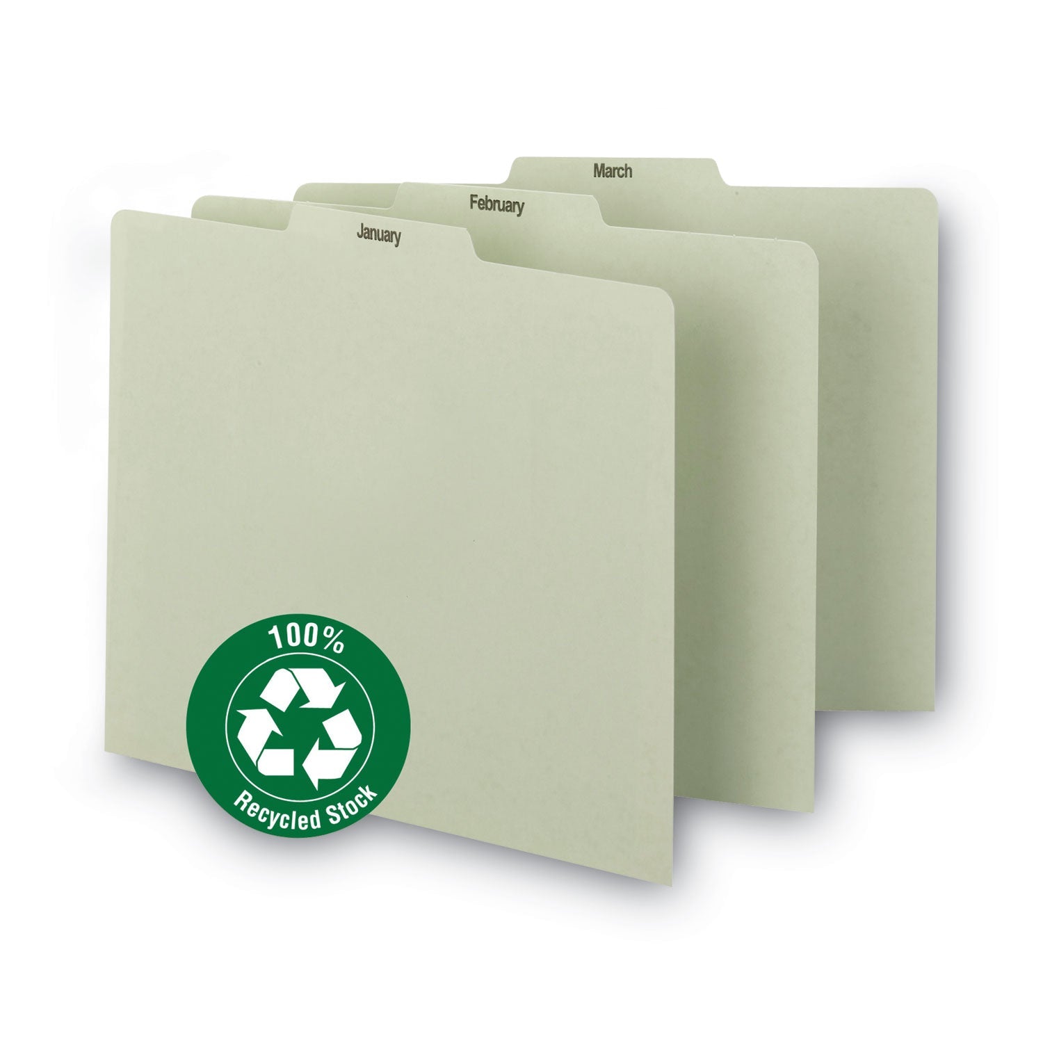 Smead 100% Recycled Monthly Top Tab File Guide Set, 1/3-Cut Top Tab, January to December, 8.5 x 11, Green, 12/Set