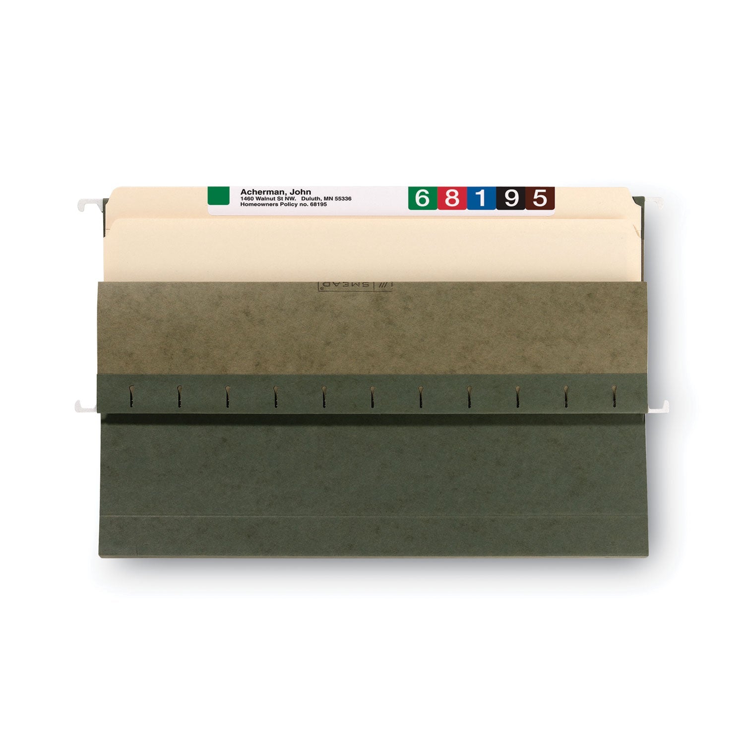 Smead Hanging Pockets with Full-Height Gusset, 1 Section, 1.75" Capacity, Legal Size, Standard Green, 25/Box
