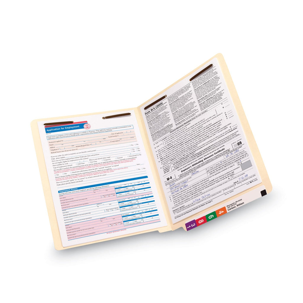 Smead Manila Reinforced End Tab Fastener Folders, Antimicrobial Protection, 2 Fasteners, Letter Size, Manila Exterior, 50/Box