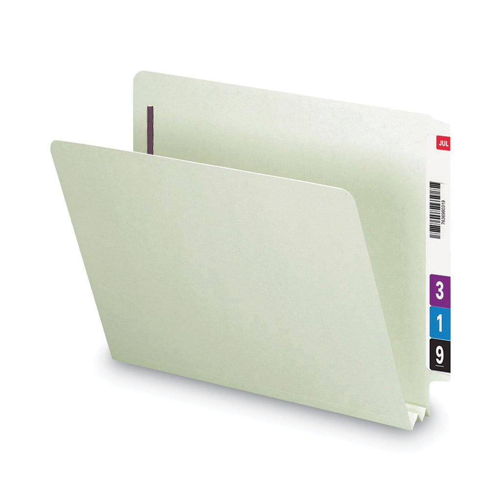 Smead End Tab Pressboard Classification Folders with Two SafeSHIELD Coated Fasteners, 2" Expansion, Letter Size, Gray-Green, 25/Box