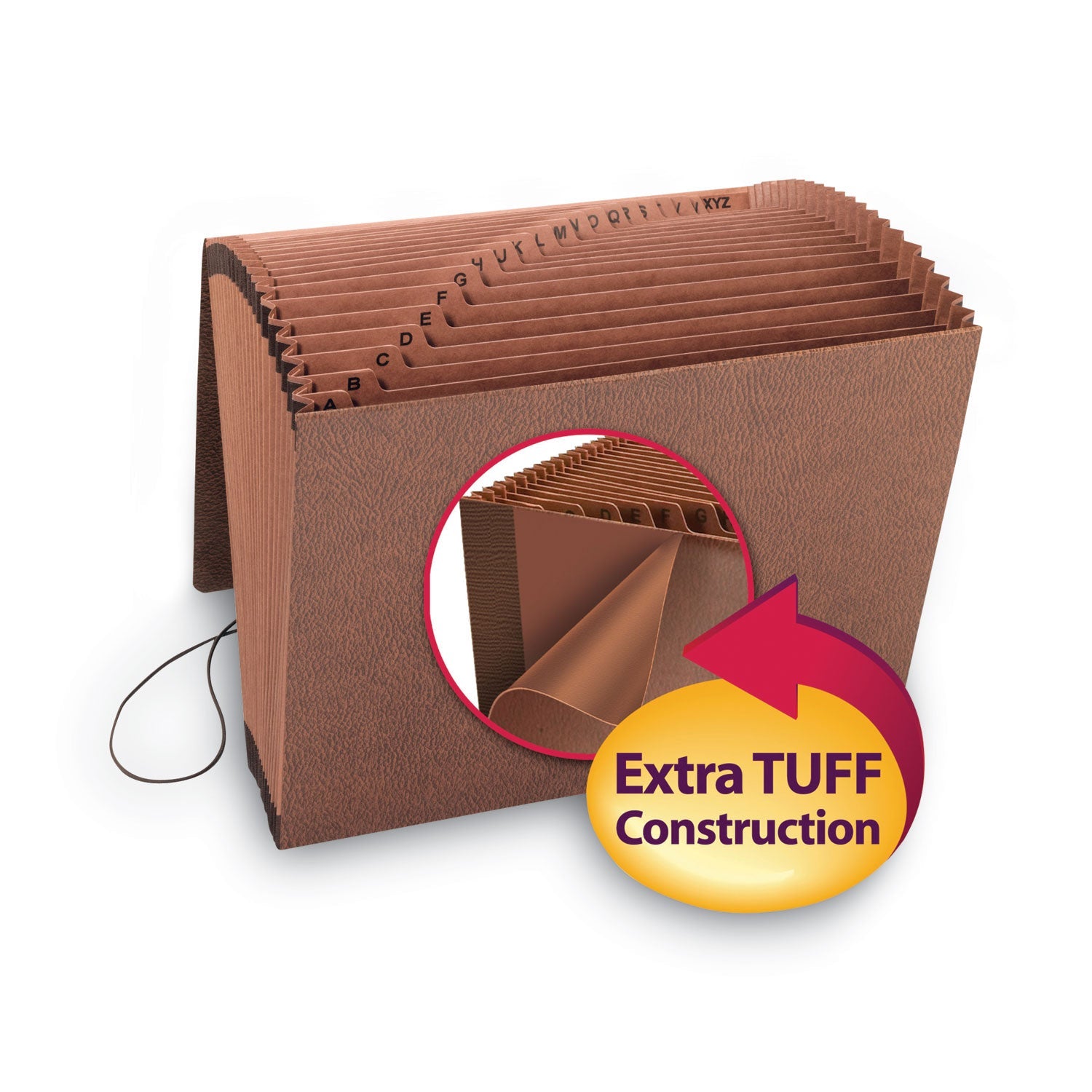 Smead TUFF Expanding Wallet, 21 Sections, Elastic Cord Closure, 1/21-Cut Tabs, Letter Size, Redrope