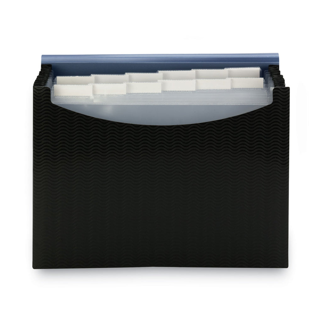 Smead 12-Pocket Poly Expanding File, 0.88" Expansion, 12 Sections, Cord/Hook Closure, 1/6-Cut Tabs, Letter Size, Black/Blue