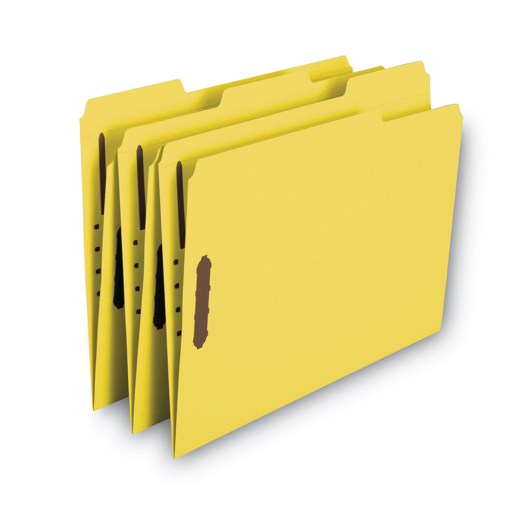 Smead WaterShed CutLess Reinforced Top Tab Fastener Folders, 2 Fasteners, Letter Size, Yellow Exterior, 50/Box
