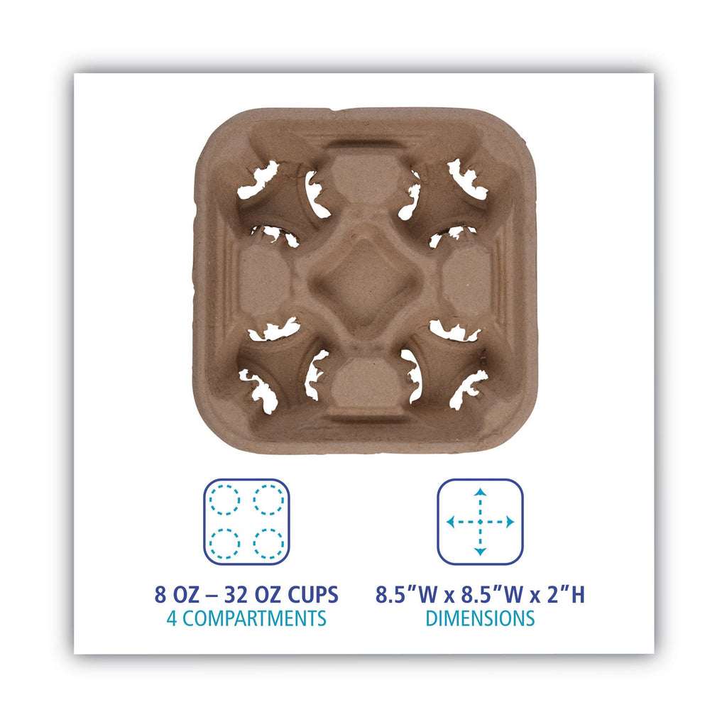 Boardwalk Cup Carrier Tray, 8 oz to 32 oz, Four Cups, Kraft, 300/Carton