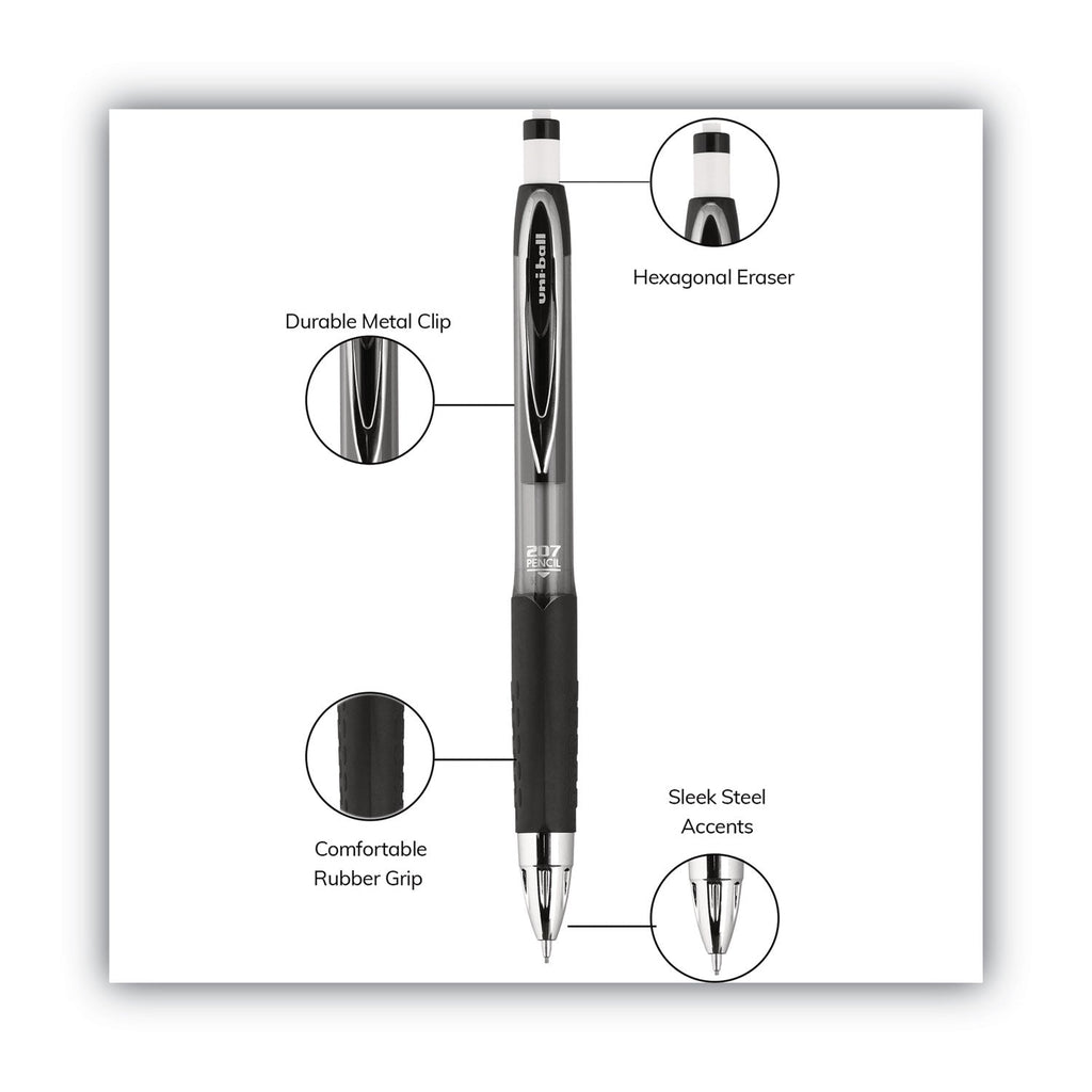 uniball 207 Mechanical Pencil, 0.7 mm, HB (#2), Black Lead, Black Barrel, Dozen