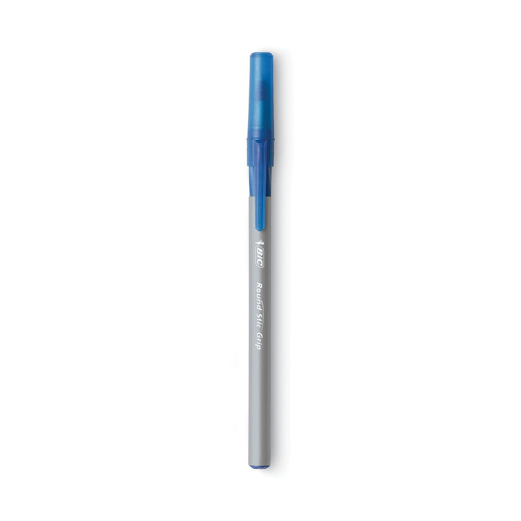 BIC Round Stic Grip Xtra Comfort Ballpoint Pen Value Pack, Easy-Glide, Stick, Medium 1.2 mm, Blue Ink, Gray/Blue Barrel, 36/Pack