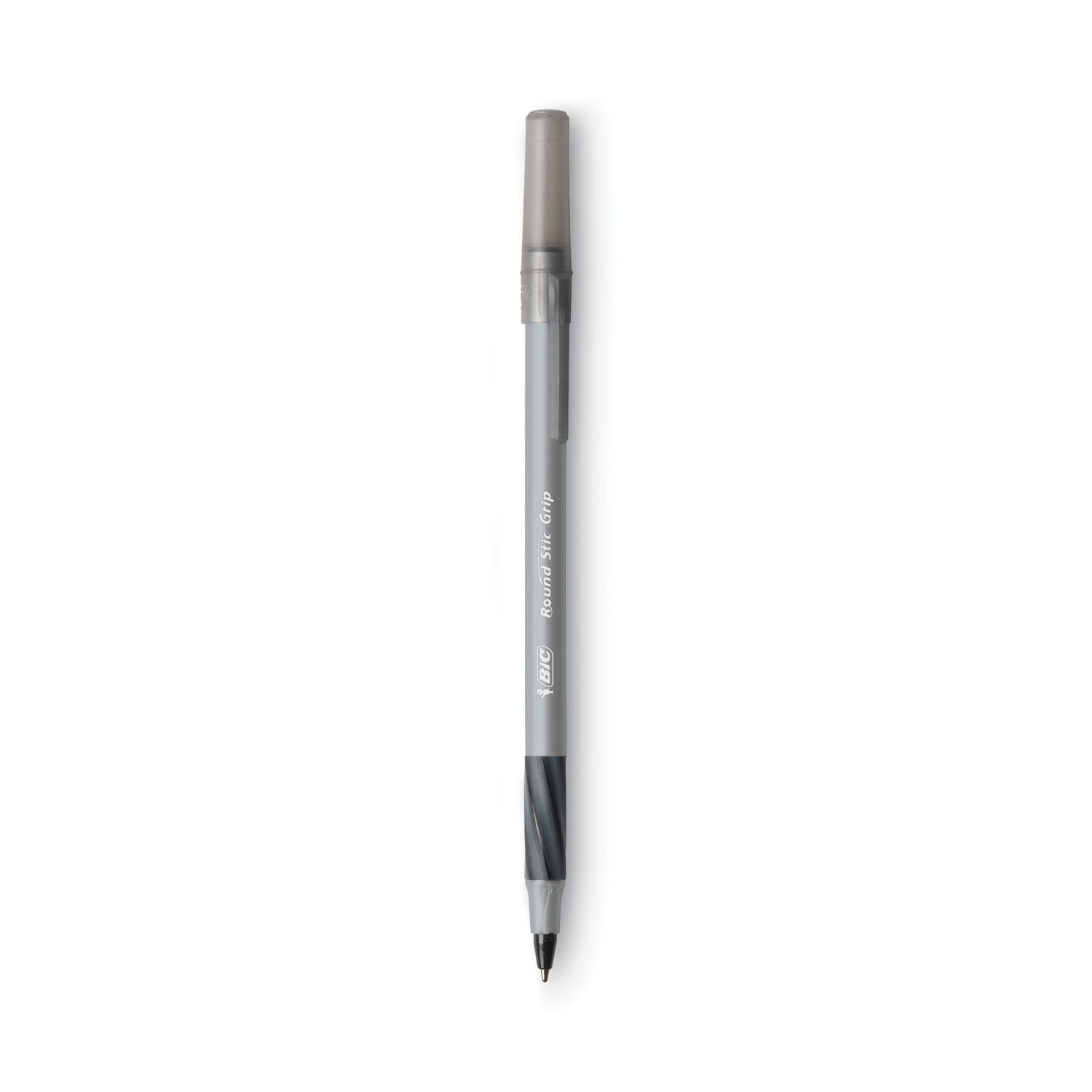 BIC Round Stic Grip Xtra Comfort Ballpoint Pen Value Pack, Easy-Glide, Stick, Medium 1.2 mm, Black Ink, Gray/Black Barrel, 36/PK