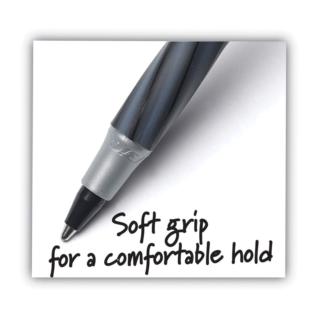 BIC Round Stic Grip Xtra Comfort Ballpoint Pen Value Pack, Easy-Glide, Stick, Medium 1.2 mm, Black Ink, Gray/Black Barrel, 36/PK