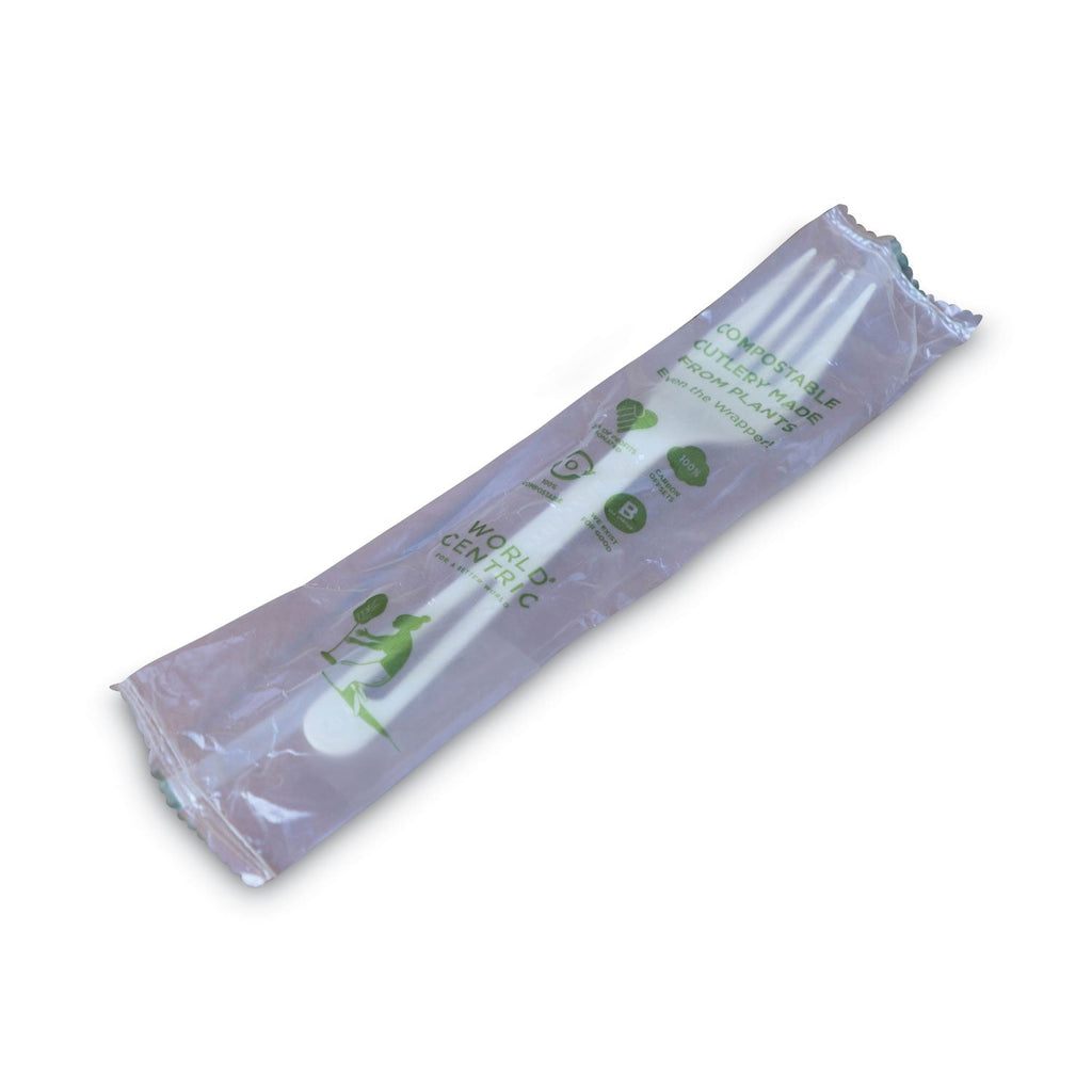 World Centric TPLA Compostable Cutlery, Fork, 6.3", White, 750/Carton