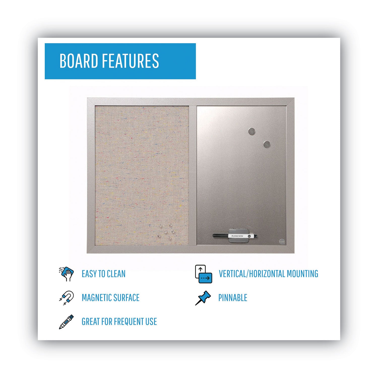 MasterVision Combo Bulletin Board, Bulletin/Dry Erase, 24X18, Gray Frame