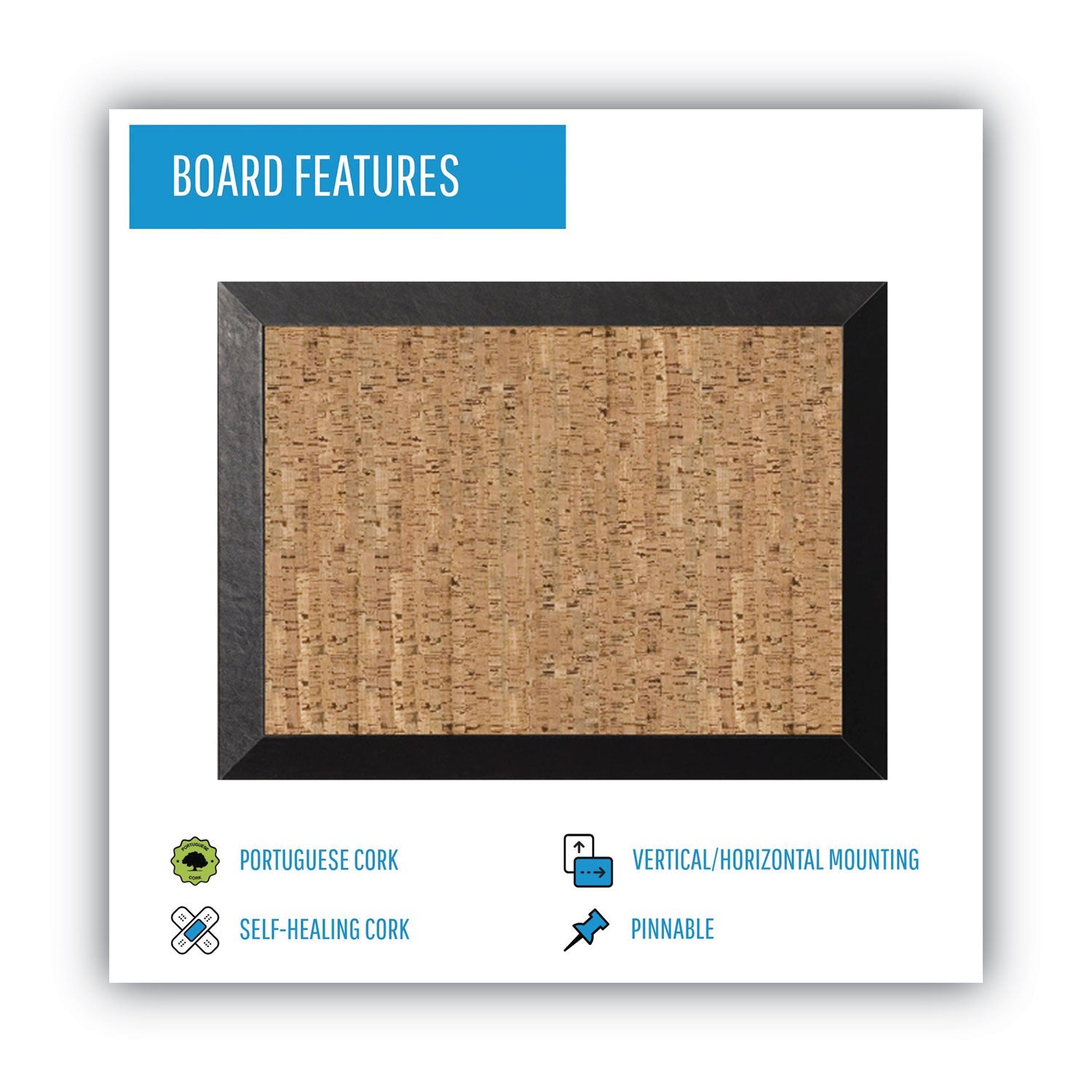 MasterVision Natural Cork Bulletin Board, 36x24, Cork/Black