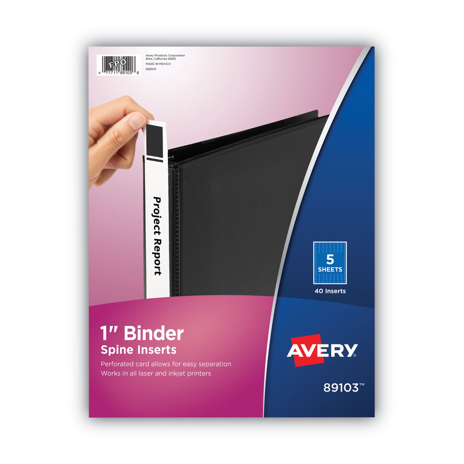 Avery Binder Spine Inserts, 1" Spine Width, 8 Inserts/Sheet, 5 Sheets/Pack