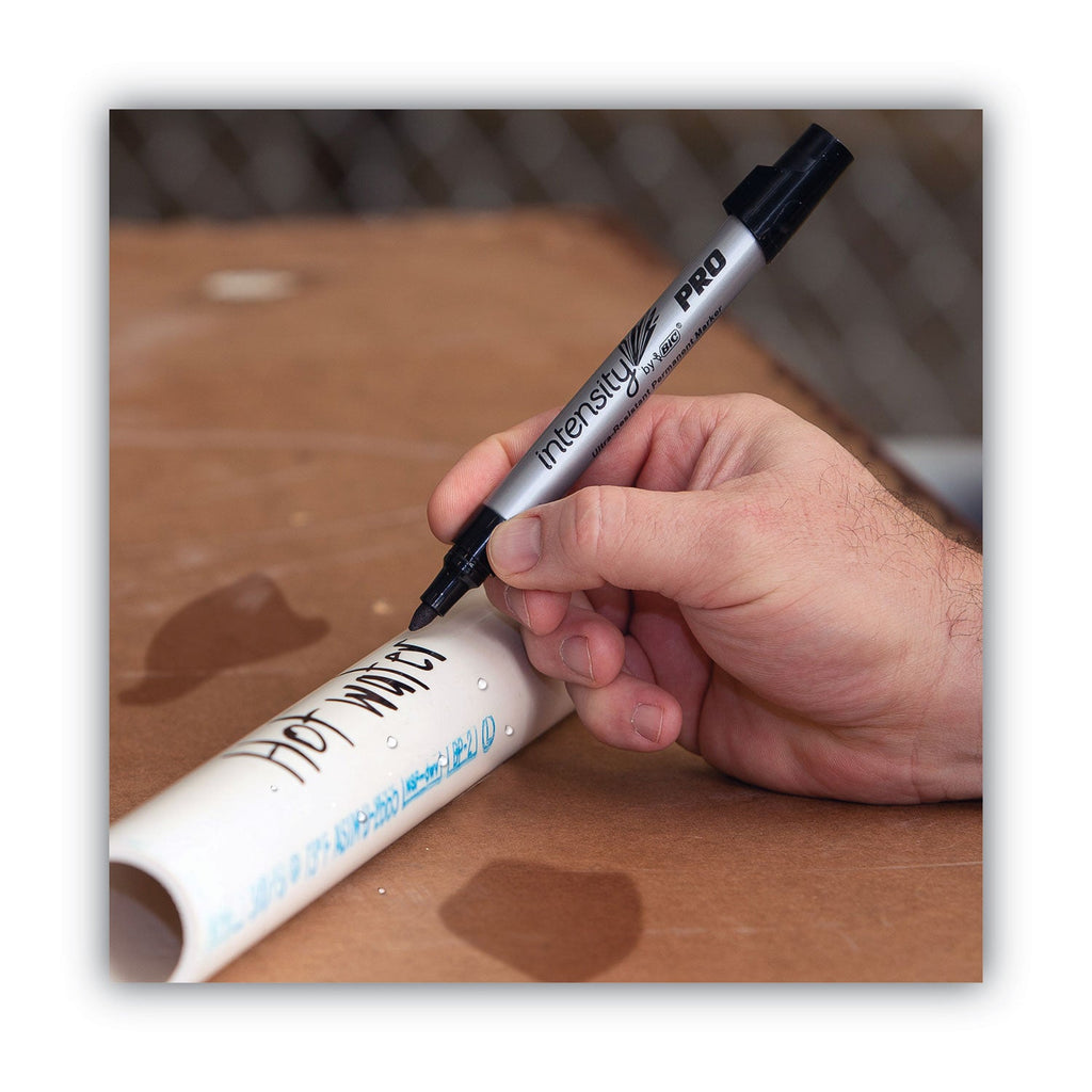 BIC Intensity Metal Pro Permanent Marker, Fine Pro Bullet Tip, Black, Dozen