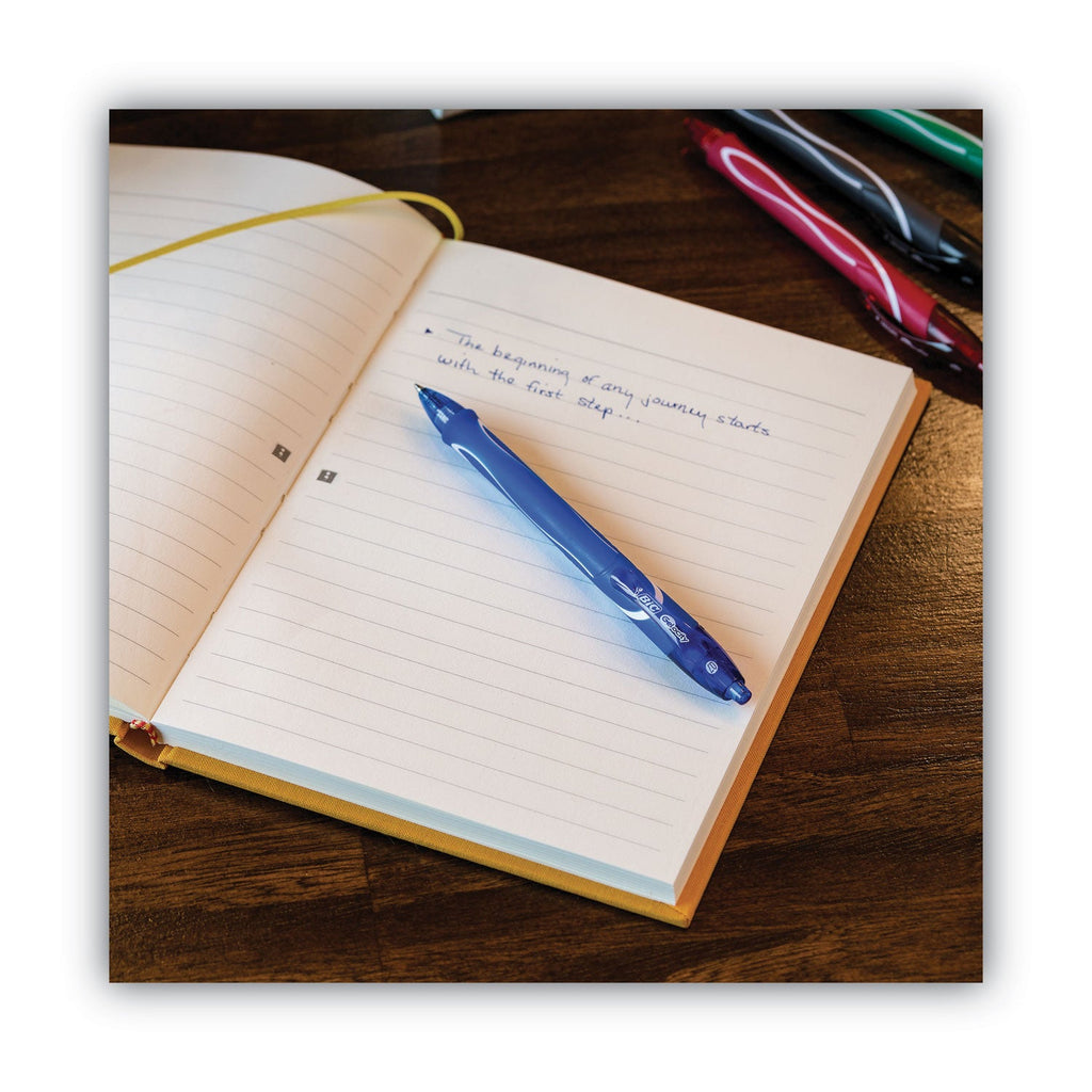 BIC Gel-ocity Quick Dry Gel Pen, Retractable, Medium 0.7 mm, Blue Ink, Blue Barrel, Dozen