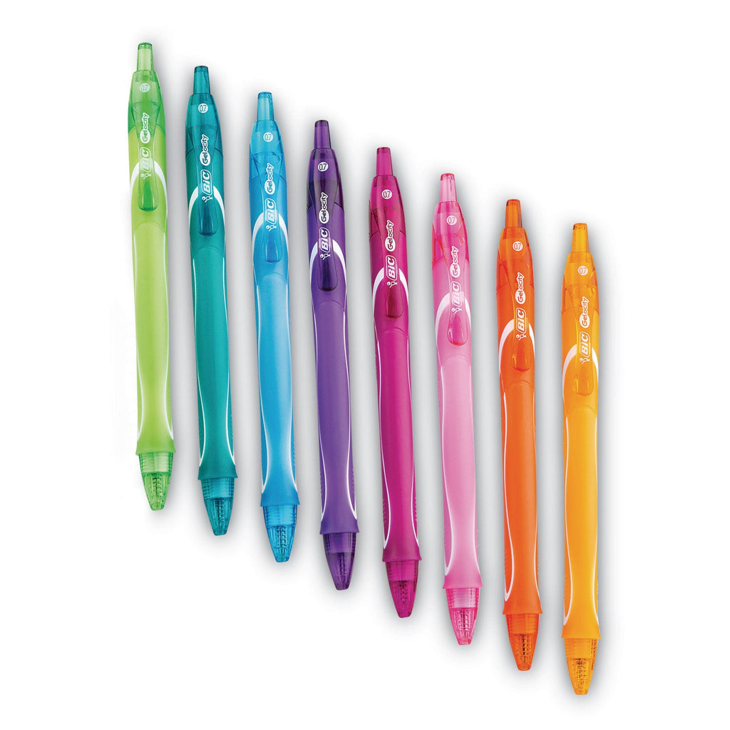 BIC Gel-ocity Quick Dry Gel Pen, Retractable, Medium 0.7 mm, Assorted Ink and Barrel Colors, 8/Pack