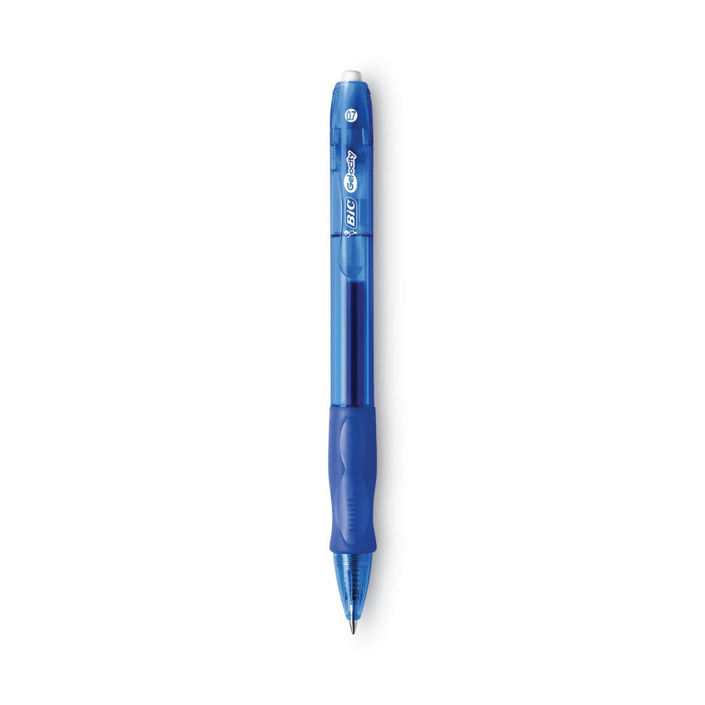 BIC Gel-ocity Gel Pen, Retractable, Medium 0.7 mm, Blue Ink, Translucent Blue Barrel, Dozen