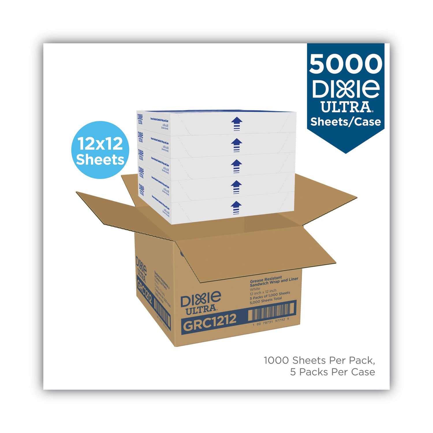 Dixie All-Purpose Food Wrap, Dry Wax Paper, 12 x 12, White, 1,000/Carton