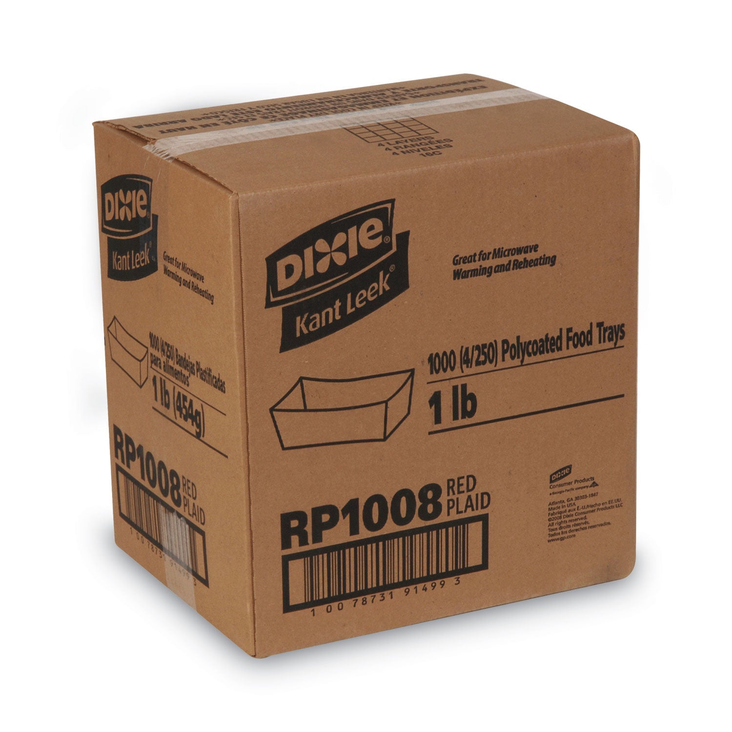 Dixie Kant Leek Polycoated Paper Food Tray, 1 lb Capacity, 6.25 x 4.7 x 1.6, Red Plaid, 1,000/Carton