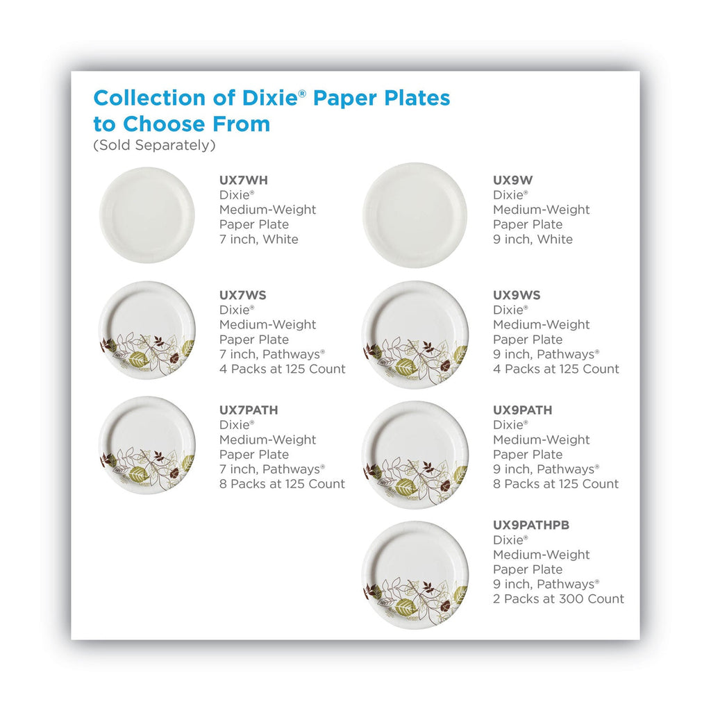 Dixie Pathways Soak-Proof Shield Mediumweight Paper Plates, WiseSize, 6.88" dia, Green/Burgundy, 500/Carton
