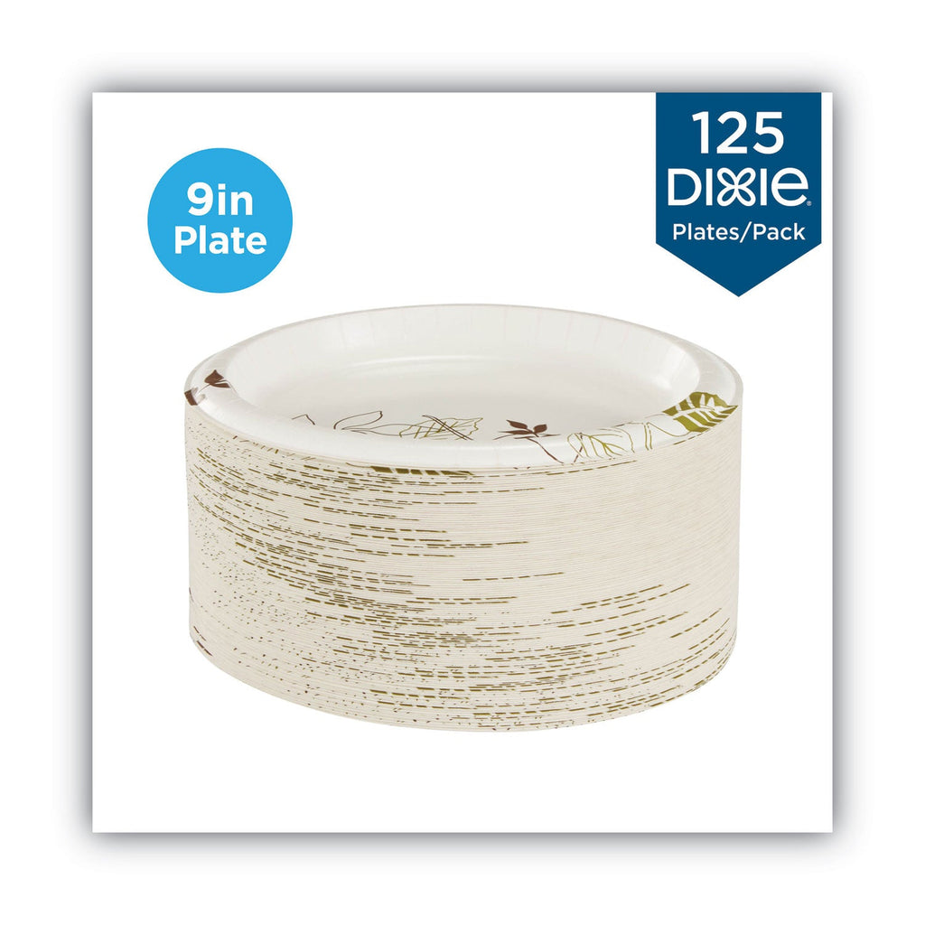 Dixie Pathways Soak-Proof Shield Mediumweight Paper Plates, WiseSize, 8.5" dia, Green/Burgundy, 125/Pack
