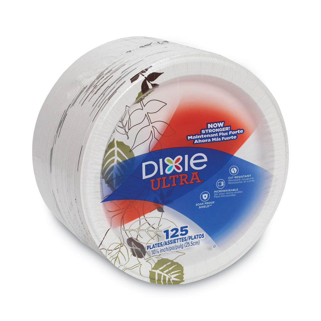 Dixie Pathways Soak Proof Shield Heavyweight Paper Plates, 10.13" dia, Green/Burgundy, 125/Pack