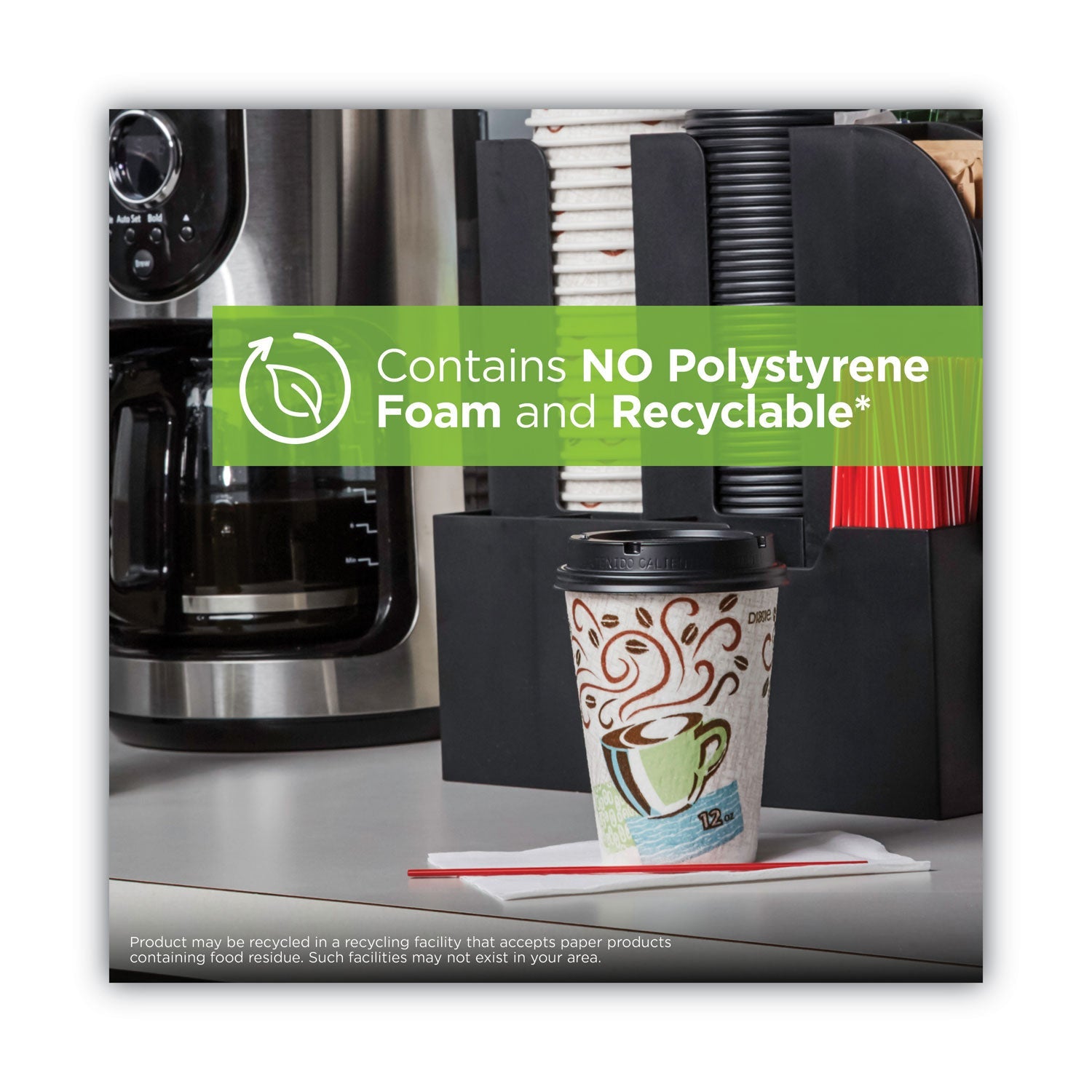 Dixie PerfecTouch Paper Hot Cups and Lids Combo, 12 oz, Multicolor, 50 Cups/Lids/Pack, 6/Packs/Carton