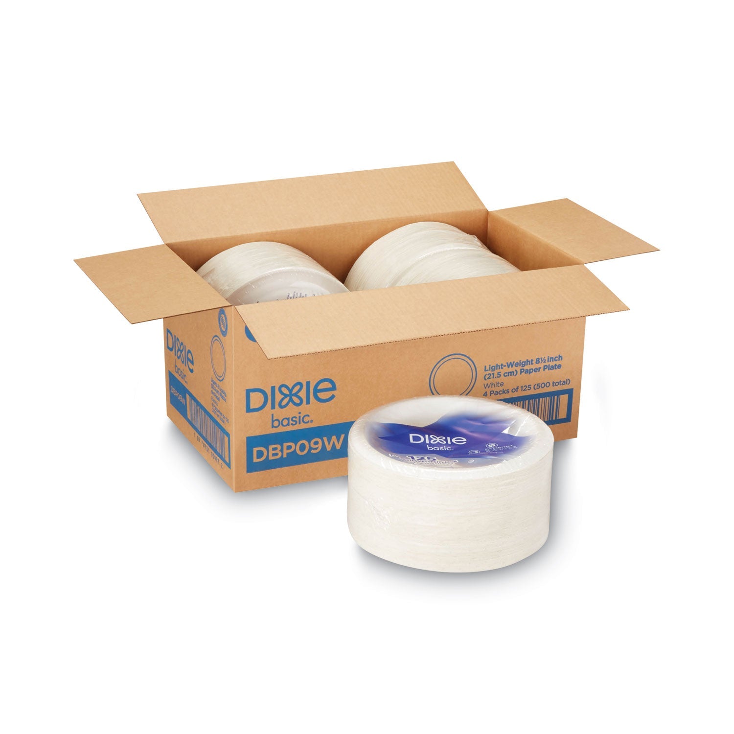 Dixie Paper Dinnerware, Plates, White, 8.5" dia, 125/Pack, 4/Carton