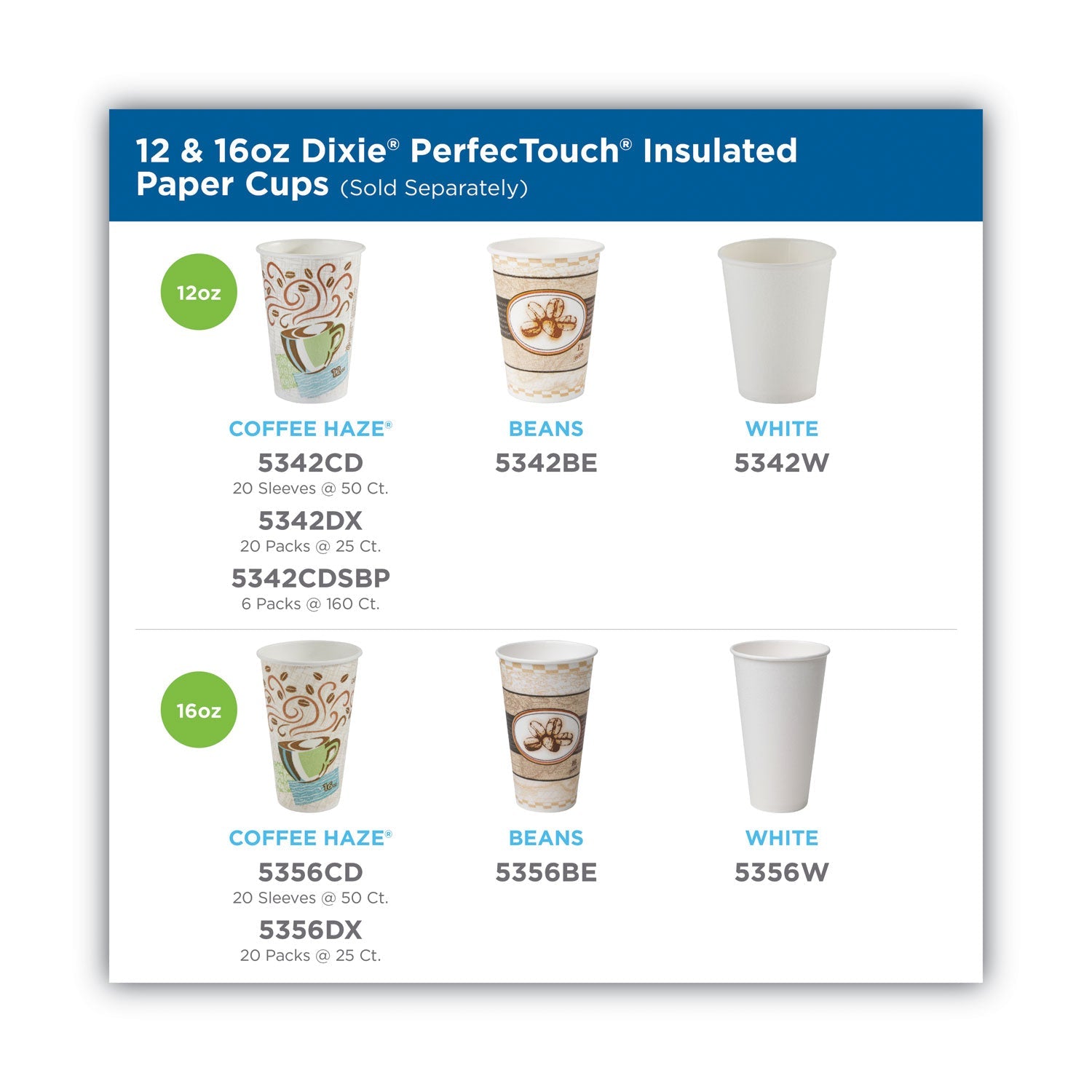Dixie PerfecTouch Paper Hot Cups and Lids Combo, 10 oz, Multicolor, 50 Cups/Lids/Pack, 6 Packs/Carton