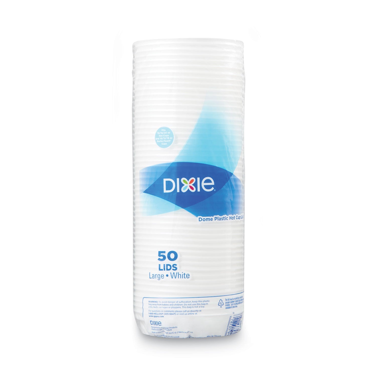 Dixie Dome Drink-Thru Lids, Fits 10 oz to 16 oz PerfecTouch; 12 oz to 20 oz WiseSize Cup, White, 50/Pack
