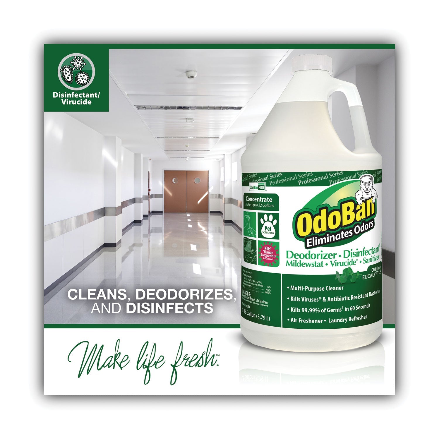 OdoBan Concentrated Odor Eliminator and Disinfectant, Eucalyptus, 1 gal Bottle
