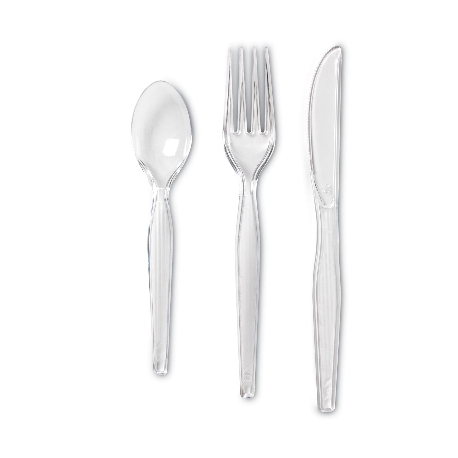 Dixie Cutlery Keeper Tray with Clear Plastic Utensils: 600 Forks, 600 Knives, 600 Spoons